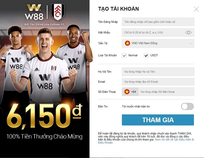 hướng dẫn tạo tài khoản w88